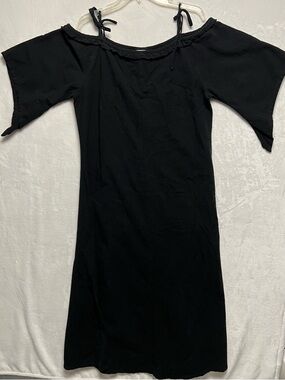 Soft Surroundings Off Shoulder Dress  Large Petite Black Flutter Bell Sleeve
